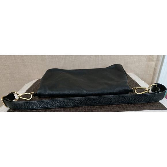 Tory Burch Amalie Black Fold Over Messenger Pebbled Leather Handbag Chic Classy - Picture 9 of 10